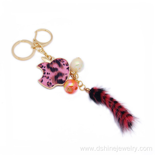 Luxury Custom Fox Fur Tail Keychain Alloy Pendant Keyring